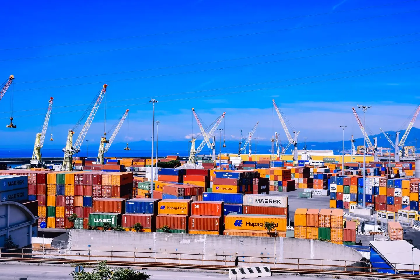 Shipping containers at port for global export