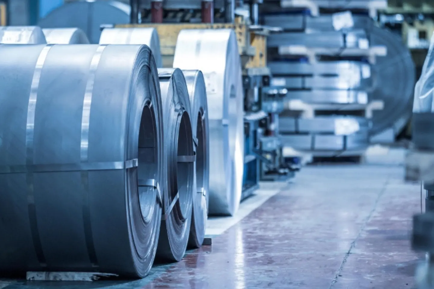Steel coils in factory production line